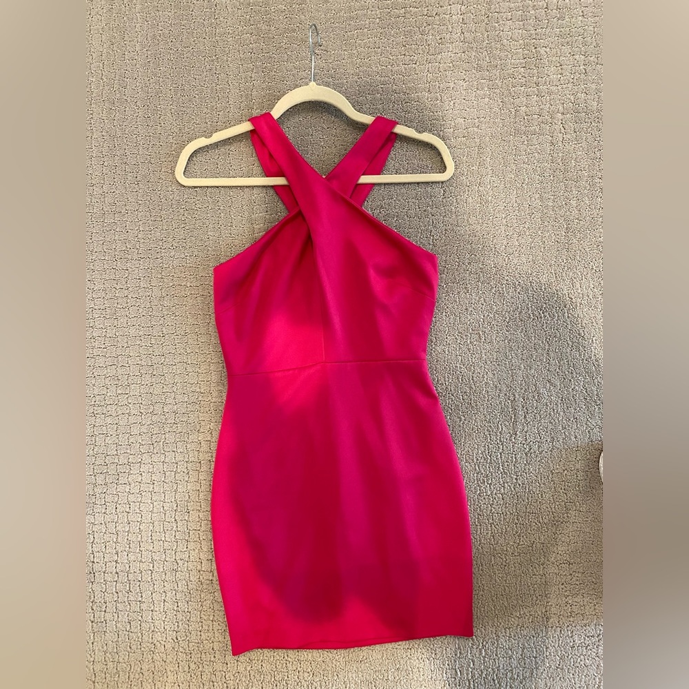 Fuchsia Karlie Bodycon mini dress with cross neck